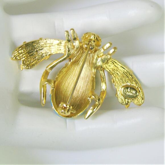 New Joan Rivers CLOISONNE BEE PIN Brooch Crystal Rhinestones Enameled Gold Boxed - Picture 6 of 8